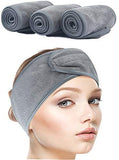 Sinland - Diadema de spa facial para lavado de maquillaje, cosméticos, ducha, suave, con diseño de velcro, paquete de 3, gris, 3pack