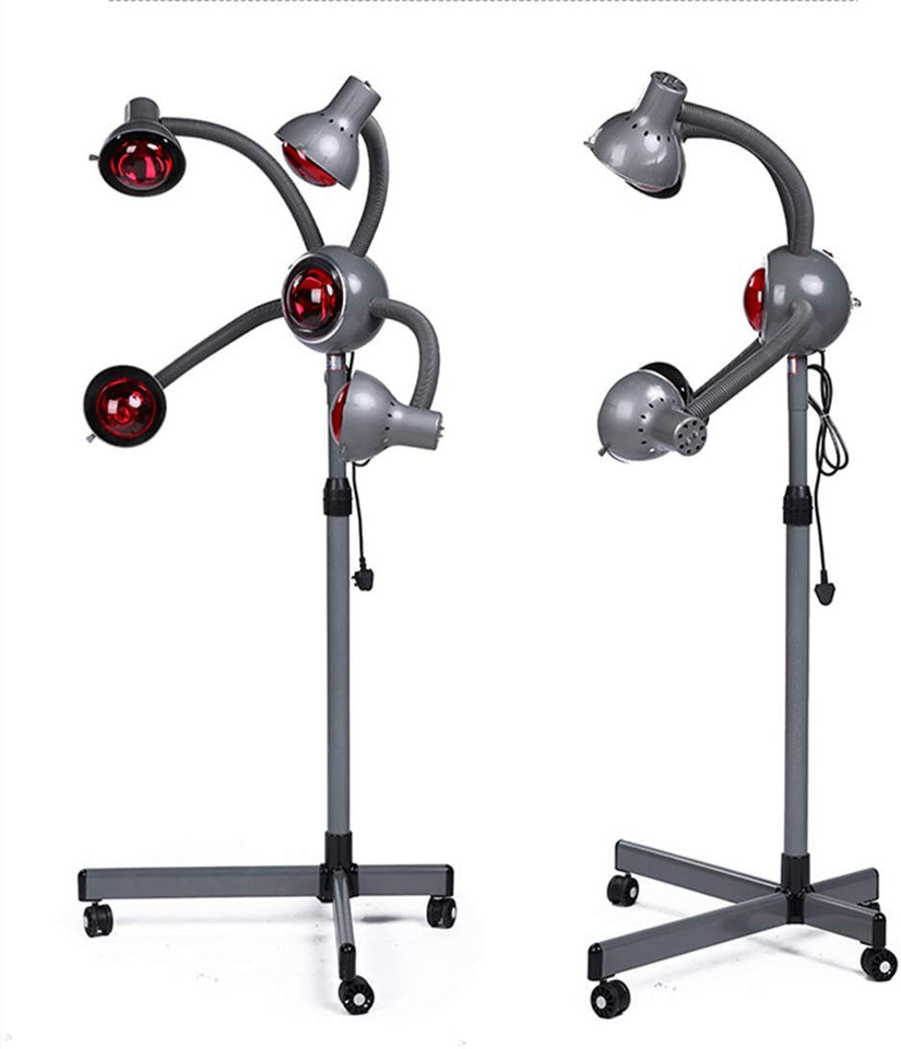 Lámpara De Calor Infrarroja 750W Secador De Cabello De 5 Cabezales Calefacción Infrarroja Salón De Luz Roja Spa Peluquería Procesador De Color Equipo De Cuidado Del Cabello Ajustable (Gris)