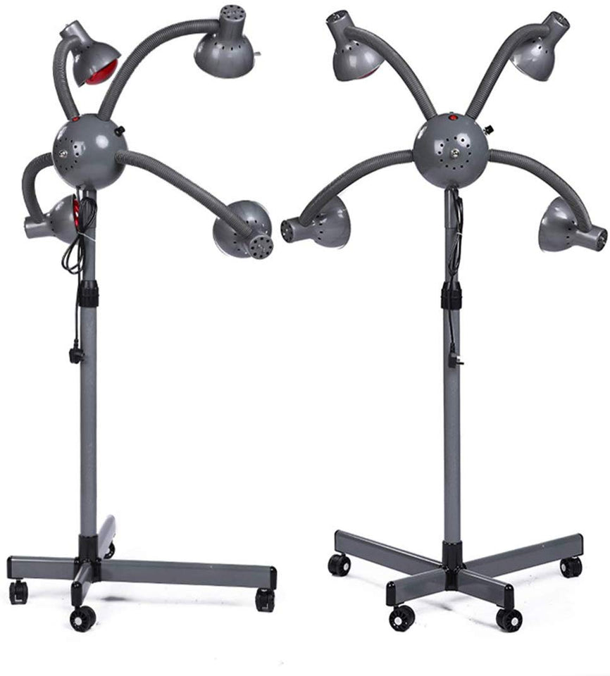 Lámpara De Calor Infrarroja 750W Secador De Cabello De 5 Cabezales Calefacción Infrarroja Salón De Luz Roja Spa Peluquería Procesador De Color Equipo De Cuidado Del Cabello Ajustable (Gris)