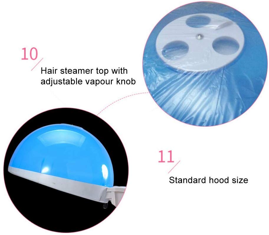 2 en 1 Secador Casco Vapor Facial Profesional para Salon Spa, Vapor Encapuchado con Soporte para Teñir Cabello y Acondicionamiento y Peluqueria y Cuidado de Piel (Azul)