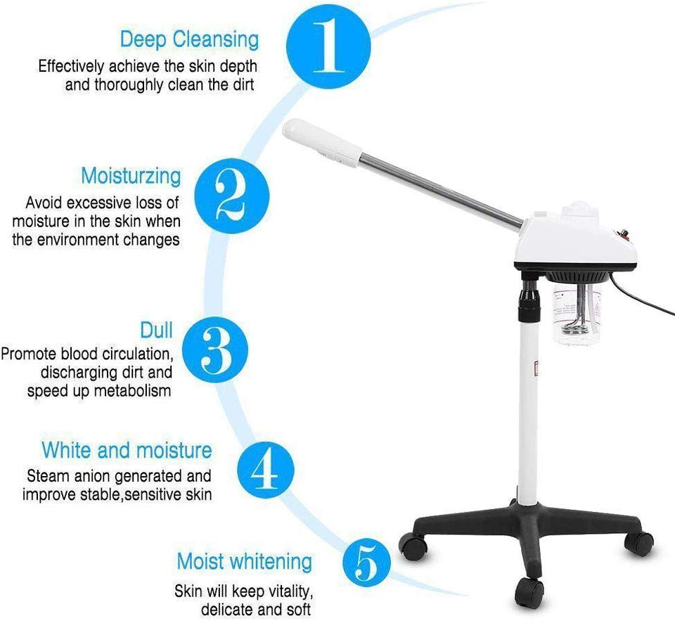Máquina de Sprays Vaporizador de cara, Vapor facial Inicio Spa Ozone Steaming Ion para Salón de Belleza Equipo de Cuidado de Piel (US)