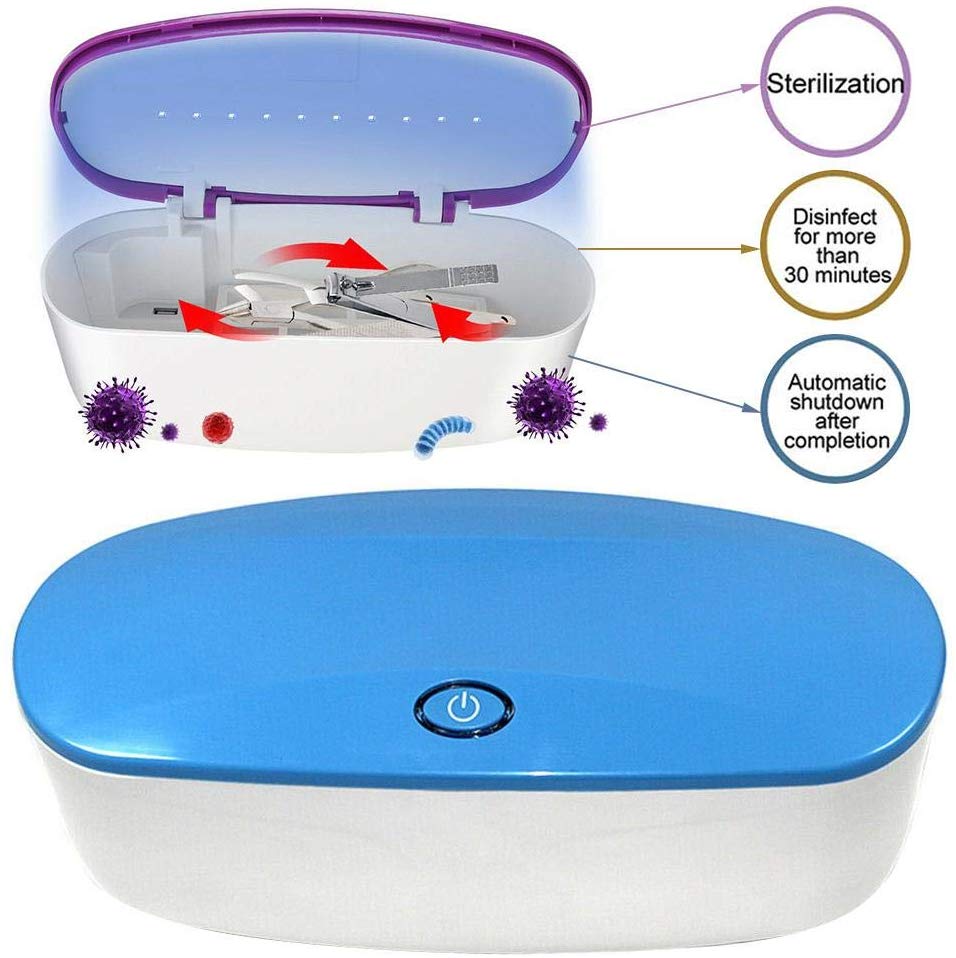 Eachbid Esterilizador de Desinfección Esterilizador de Uñas UV Herramientas de Arte de Uñas Esterilizador Caja de Almacenamiento Caja de Desinfección LED Portátil Azul
