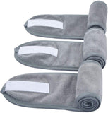 Sinland - Diadema de spa facial para lavado de maquillaje, cosméticos, ducha, suave, con diseño de velcro, paquete de 3, gris, 3pack