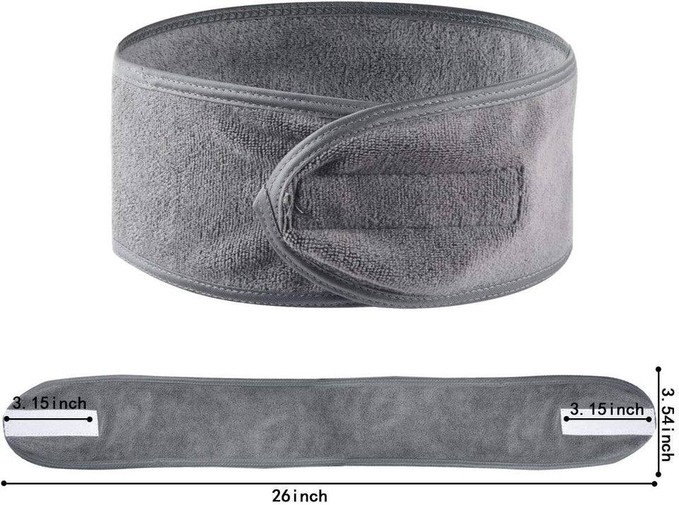 Sinland - Diadema de spa facial para lavado de maquillaje, cosméticos, ducha, suave, con diseño de velcro, paquete de 3, gris, 3pack